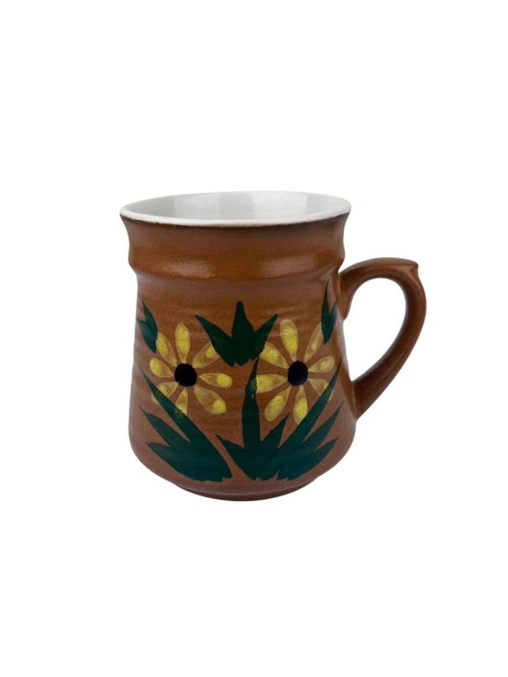 Arnart Pottery Coffee Mug Handcrafted Korea Sunflower Daisy Yellow Floral Retro